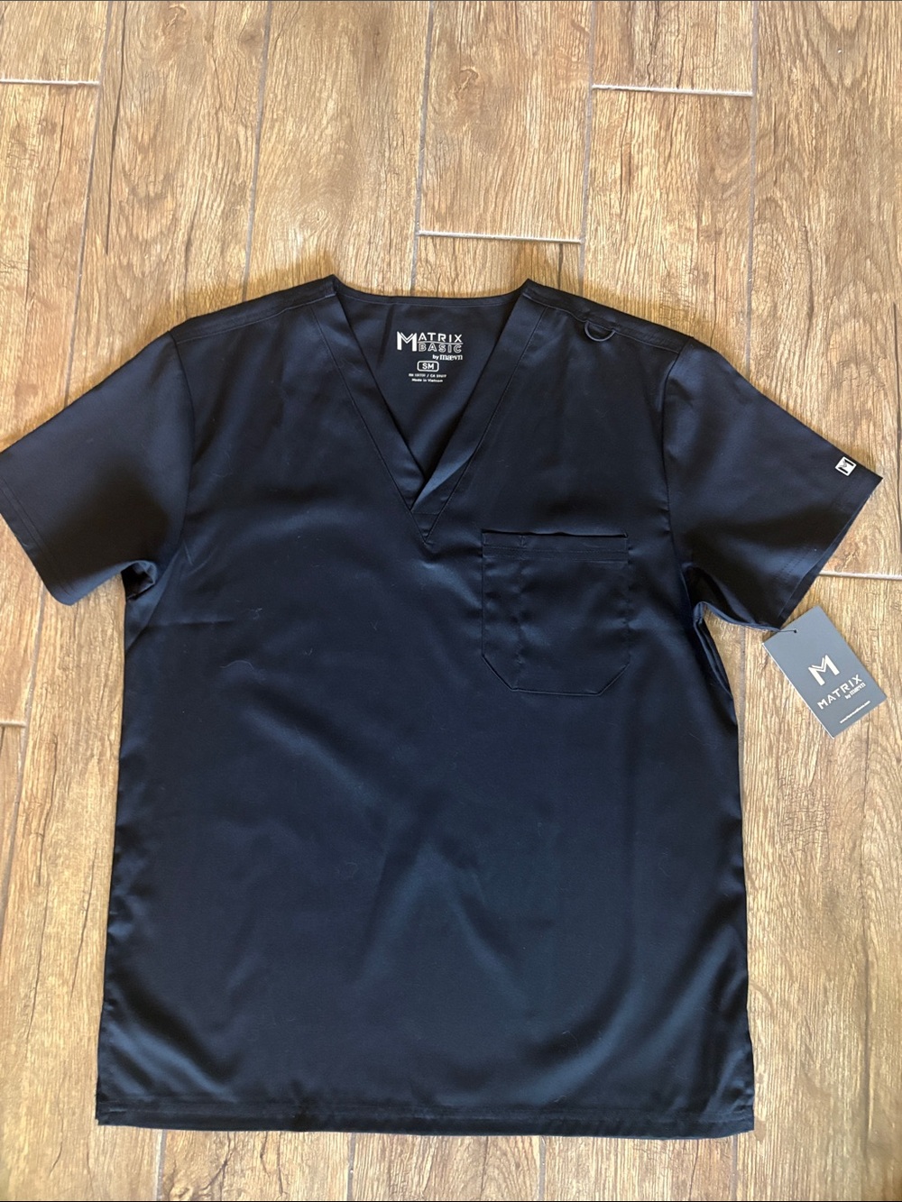 Matix Black Short Sleeve V-Neck  Scrub Top with Chest Pocket